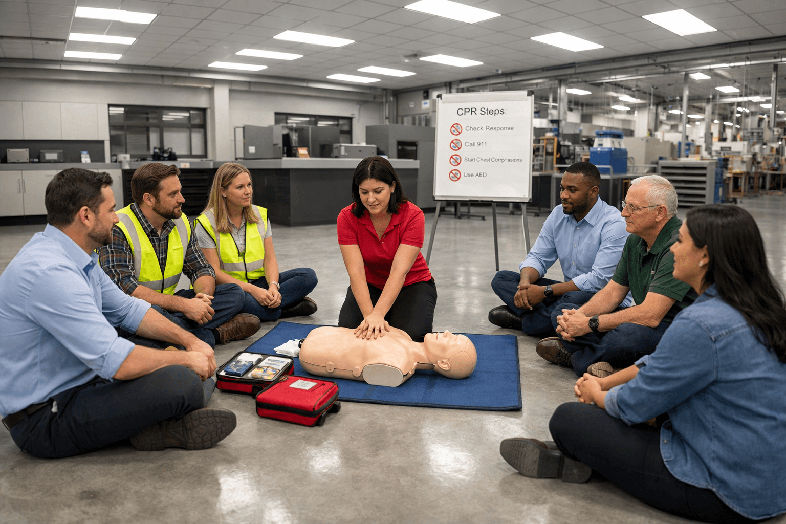 On-site corporate first aid and CPR group training at a workplace in Essex County